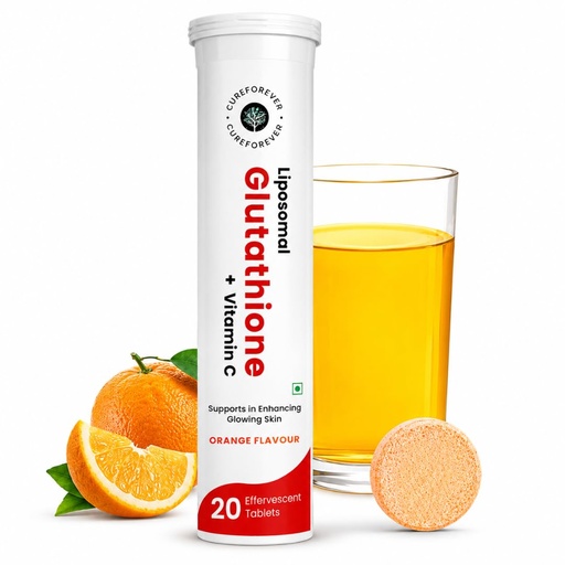 [BRSRACD4DMFBGG3L] CUREFOREVER Glutathione Effervescent Tablets, 20 Tablets with Vitamin C, Liposomal Glutathione 500mg for Antioxidant Support, Skin Glow & Radiance Support, Detox Support