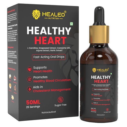[BRSREZQ3AEBWMFDF] Healeo Healthy Heart Drops 50ml – Fast-Acting Liquid Supplement with CoQ10, Arjuna, Grapeseed Extract, L-Carnitine – Supports Cholesterol, Blood Pressure & Circulation, No Sugar, Non-GMO