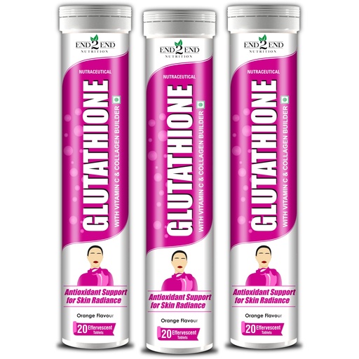 [BRSRGFD3BUBA4FLP] End2End Nutrition Glutathione with Vitamin C, Hyaluronic Acid, Blueberry, Grape Seed, Goji Beej, Vitamin E, Selenium and Biotin | Collagen Builder for For Skin Glow, Hydration & Radiance - (Pack of 3) 60 Tablets