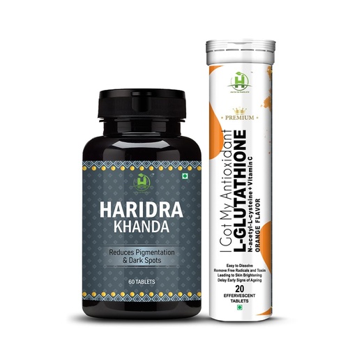 [BRSROHAZAQJRY2DV] Healthy Nutrition - Just for the Health of it Haridra Khanda Anti Pigmentation 60-Tablet With L-Glutathione 600Mg With Vitamin C For Glowing Skin 20 Effervescent Tablets (Haridra Khanda+L-Glutathione)
