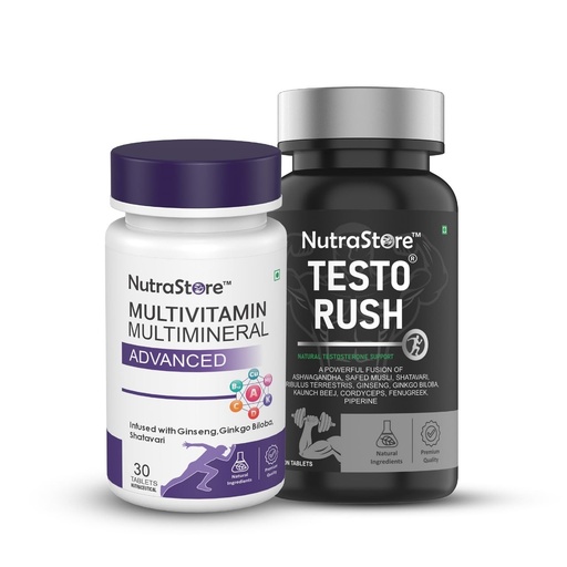 [BRSREHA3CN5WMHTF] NutraStore TestoRush & Multivitamin Advanced Combo | Testosterone Support with 10 Herbs | Multivitamin Supplement for Men & women with Ginseng, Ginkgo Biloba & Shatavari | Helps Maintain Vitality & Wellness | 90 Veg Tablets