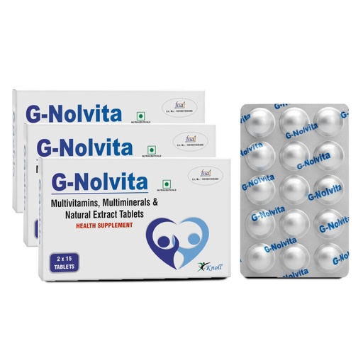 [BRSRGBAQA4IRGYD6] Knoll Healthcare G-Nolvita Multivitamin Multimineral Tablets with Natural Extracts | Daily Health Supplement for Energy, Immunity & Overall Wellness | 6x15 Tablets Pack