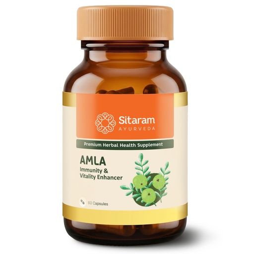 [BRSW2GIHBN7AACLZ] Sitaram Ayurveda Amla Capsule | Ayurvedic Vitamin C Rich Herbal Supplement | Supports Immunity, Antioxidant Activity, Heart, Gut, Hair & Skin Health | Vegan | 60 Nos
