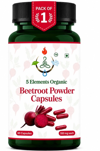 [BRSRGYLQCABQEALV] Beetroot Extract Capsules ( Pack of 1 ) | Beet Root Extract 60 Veg Capsules with L-Arginine,Grape Seed & Piperine| Stamina, Blood Flow & Natural Energy Boost | Plant-Based Gluten Free 550mg