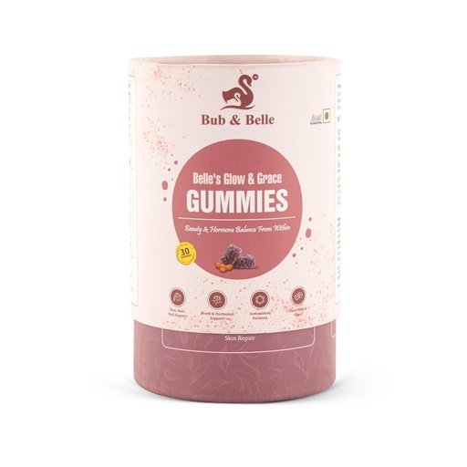 [BRSRGGLQOQBBUC35] bub & belle Belle's Glow & Grace Gummies | Beauty Wellness Support Gummies | with Biotin Vitamin C E Zinc Selenium Folic Acid Inositol | for Skin Hair Nails Care | 200GM