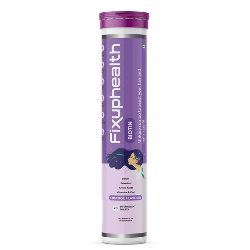 [BRSW2EAFOIAQA3DP] Fixuphealth Biotin Effervescent Tablets for Hair Growth | Biotin, Zinc, Selenium, Amino Acids & Vitamin E | Hair Skin Nails Supplement for Men & Women | Orange Flavour | 20 Tablets