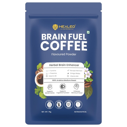 [BRSREGDRPJ7RMALJ] Healeo Brain Fuel Coffee 75g – Herbal Brain Enhancer with L-Tyrosine, L-Theanine, Bacopa, Ginkgo Biloba, B6 & B12 – Enhances Memory, Focus, Clarity – 100% Arabica Medium Roast – No Jitters