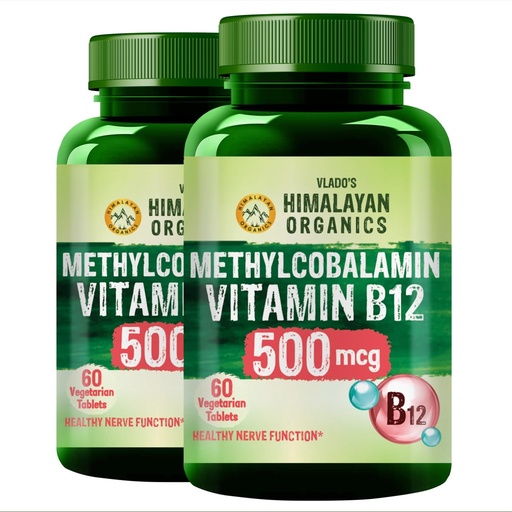 [BRSREBAPCV5QMALD] Vlado's Himalayan Organics Vitamin B12 Tablets 500 mcg - Active form of Methylcobalamin Vitamin B12 Supplements for Men & Women (Pack of 2) - 120 Veg Tablets