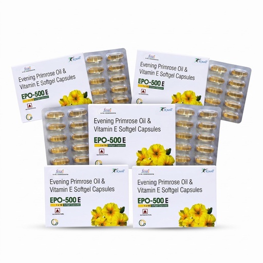 [BRSRGAYKOF5WMFYZ] Knoll Healthcare EPO-500E Evening Primrose Oil 500 mg with Vitamin E Softgel Capsules | Supports Women’s Wellness, Skin Health & Antioxidant Support | Dietary Supplement (5x10 Capsules)