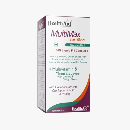 [BRSROH32OVYGGH32] HealthAid MultiMax for Men with Ginseng, Zinc, 12 Vitamins & 8 Minerals | Multivitamin Supplement for Daily Energy, Stamina & Immunity Support | 30 Vegetarian Liquid-Filled Capsules