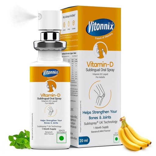 [BRSRGCYNO4CBSETK] Vitonnix Vitamin D | Under the Tongue Sublingual Spray | Improves Bone Density, Boosts Immunity, Relieves Muscle Weakness, Uplifts Mood | High Potency Vitamin D Supplement – 20ml
