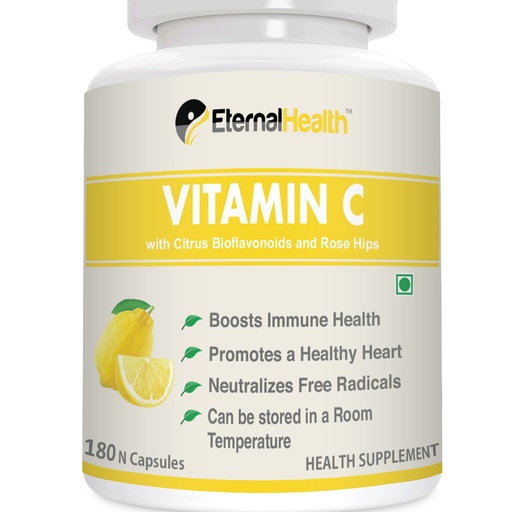 [BRSW2AT2O4NQOGT7] EternalHealth Vitamin C (High Potency Form) - 180 Capsules with Citrus Bioflavanoids & Rose Hips - 180 Veg Capsules