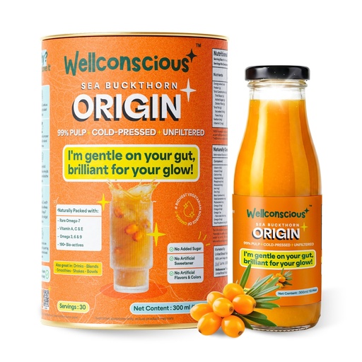 [BRSRYZ37CINWAAIU] Wellconscious Sea Buckthorn Juice Origin 300ml | 100% Ladakh Berry Pulp | Immunity, Gut & Skin Glow Support | Natural Vitamin C, Omega 7 & 3-6-9 | Vegan, No Citric Acid or Sugar | Makes 50 Glasses
