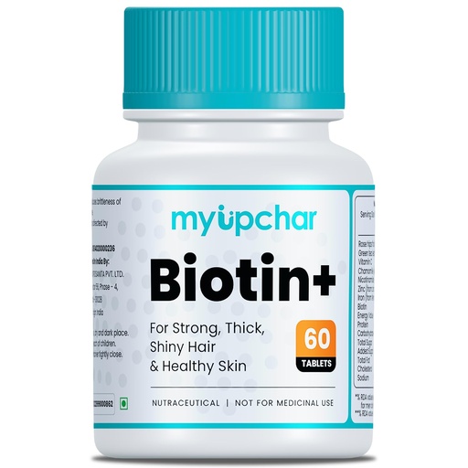 [BRSRAZAHAEORME32] myUpchar Biotin+ Supplement with Vitamin C, Zinc, Iron & Niacinamide | Suplement for Strong & Thick Hair, Biotin Tablets for Hair Growth | Brightens Skin, Strengthens Hair & Nails | Veg Tablets - 60
