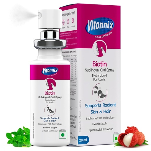 [BRSRGCYNOR7Q2ADA] Vitonnix Biotin Sublingual Oral Spray Supplement | Under the Tongue | 9x Better Absorption | Supports Hair Growth, Strong Nails & Glowing Skin | Daily Beauty & Wellness Formula | 20ml