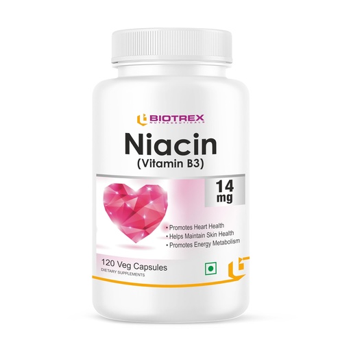 [BRSRAYL5CUBQKHTU] Biotrex Nutraceuticals Niacin 14mg Vitamin B3 With Inositol 50mg Supplement | for Vascularity & Increase Cellular Energy, Non-GMO, Gluten Free, As Per RDA Allowance - 120 Veg Capsules