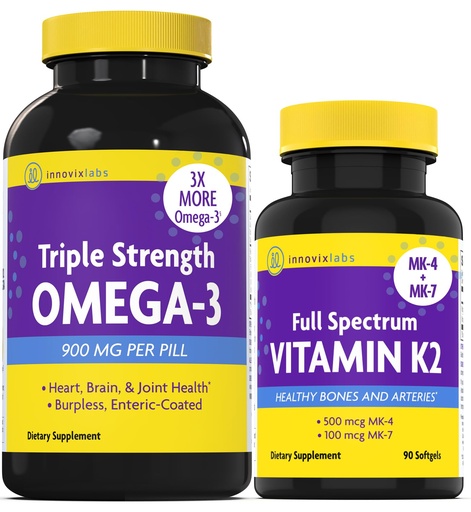 [BRSROZQEC4HAOFDX] InnovixLabs Vitamin K2 & Triple Omega Bundle Full Spectrum Vitamin K2 (90 Softgels) Triple Strength Omega-3 Fish Oil (200 Softgels). Supports Healthy Bones, Arteries and Joints. *