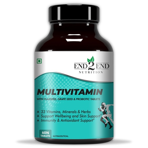 [BRSWYYANDIHA4D34] End2End Nutrition Multivitamin Tablets for Men and Women with Probiotics Supplement for immunity with 33 Ingredients (60 Tablets)