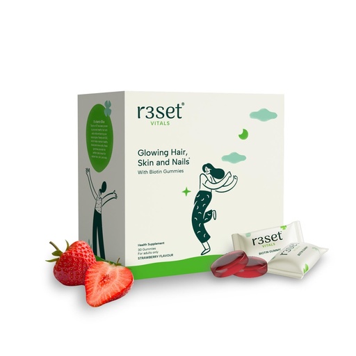 [BRSREGAEAVYWOAD3] R3SET Biotin Gummies for Hair Growth, Glowing Skin & Nails Support -30 Days