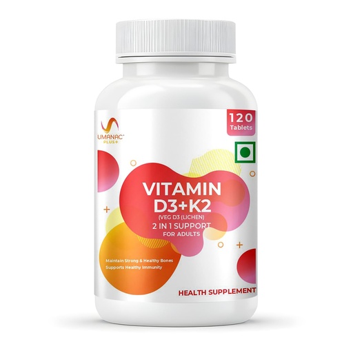 [BRSREHQCOQBWKGY4] Umanac Plus Vitamin D3 + K2 (MK-7) 120 Tablets | Supports Bone Strength, Calcium Absorption, Joint Health & Immunity | Daily Health Supplement