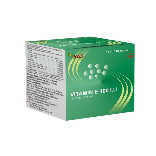 [BRSREGL2C56BGD32] SKS 400 I.U Vitamin E Capsules for Face and Hair | 100% Natural Supplement with E Oil | Paraben Free - 100 Capsules