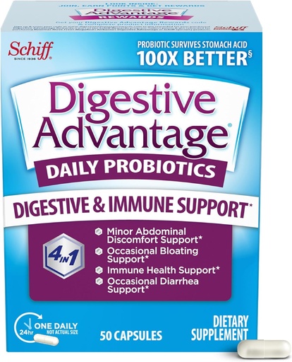[BRSWIELYAB5WKEAZ] Digestive Advantage Probiotics for Digestive Health, Daily Probiotics for Women & Men, Supports Gut Health, Occasional Bloating & Diarrhea, Minor Abdominal Discomfort, & Immune Support, 50ct Capsules