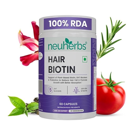 [BRSRECACCAAREHT3] Neuherbs Hair Biotin Capsules for Hair Growth | Supports Hair Fall Control & Stronger Thicker Hair | With DHT Blocker for Men & Women | Healthy Scalp & Hair Repair | 60 Capsules
