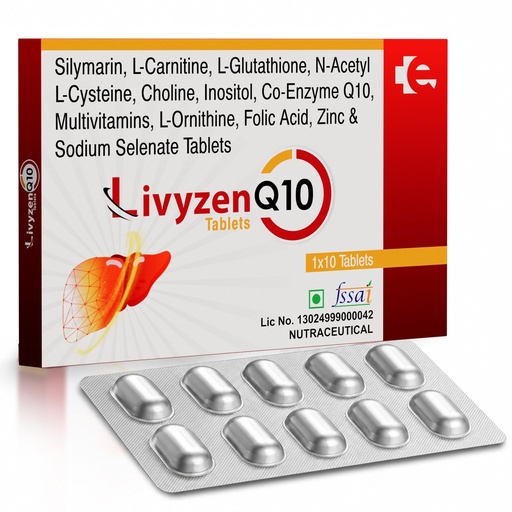 [BRSRYZYCBUJWKYDP] LivyzenQ10,10 Tablets | Silymarin 80% Extract, Coenzyme Q10, Vitamins D2, E, C, B1, B2, B6 & B12 | Daily Antioxidant and Nutritional Health Supplement