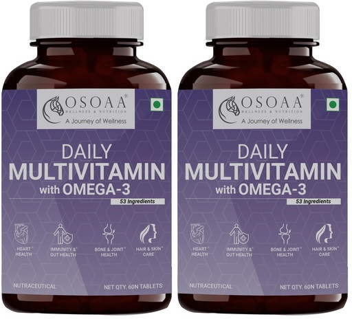 [BRSRACYDCN5BOC3H] OSOAA Daily Multivitamin with Omega 3 & Probiotics - 60 Veg Tablets | 53 Vital Vitamins & Minerals with Zinc, Vitamin C, Vitamin D, Vitamin B12, and Multiminerals - Supports Immunity & Gut Health