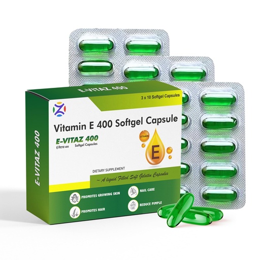 [BRSRABQPA5YBS2Y3] Vitamin E 400mg Softgel Capsules | E-Vitaz 400 -For Hair, Skin and Nail Care | Pack Of 3 (30 Capsule)
