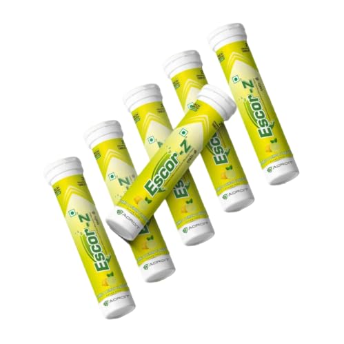 [BRSWYHQLCIJRGFLB] Adroit - Escor-Z Effervescent Tablets | Immunity Booster | With Vitamin C (Amla Extract) and Zinc | Boosts Cell Repair and Cell Growth | Antioxidant Boost | Lime & Lemon Flavour | Sugar-Free | 20 Effervescent Tablets (Pack of 6)