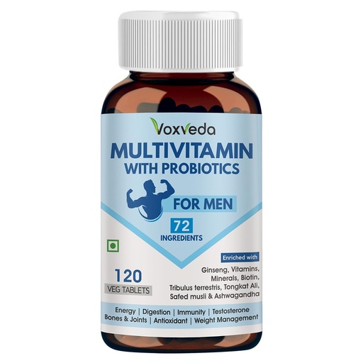 [BRSRAEL5AEIQOFA7] Voxveda's Multivitamin for Men with Probiotics - 72 Ingredients | Multivitamin Tablet with Ginseng, Vitamin, Minirals, Aswagandha, Biotin (120 Veg Tablets)