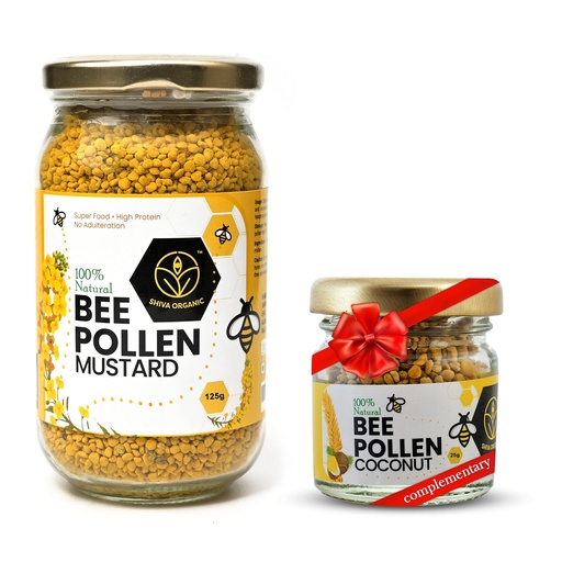 [BRSRMBIPPJ6BMH36] Shiva Organic Mustard Bee Pollen 125 grams + Coconut Bee Pollen 25 grams Plant Based Protein Energy Booster No Added Sugar