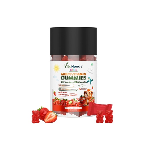 [BRSRGBANCRYBEG3H] Multivitamin Gummies Strawberry Flavour 30 Count for Nutrition and Bone Support Vegetarian Dietary Supplement for Children