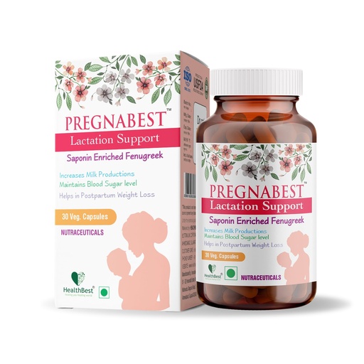 [BRSREGA3A56BGDLA] HealthBest Pregnabest Lactation Support for Women – 30 Capsules | Promotes Healthy Breast Milk Production | Natural Breastfeeding Supplement Herbal Formula with Fenugreek