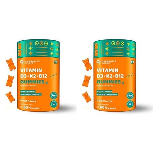 [BRSRAFQ5C57BADQ7] Carbamide Forte Vitamin D3 with Vitamin K2 MK7 & Vitamin B12 Gummies for Men, Women & Kids | Mango Flavoured - 60 Gummies (Pack of 2)