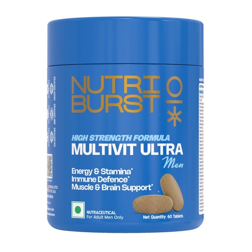 [BRSRGBIEAQOQK3Y7] Multivit Ultra Tablets for Men | High Strength US Formula | Immunity, Muscle & Brain Support | 60+ Premium Nutrients | Veg Supplement | 60 Tablets