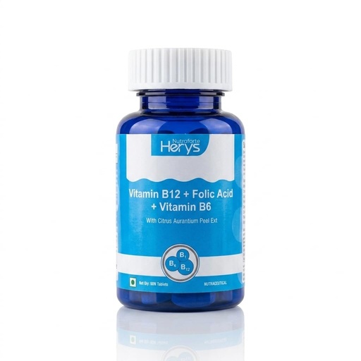 [BRSRYYL5AR5BQEQ7] Herys Nutrafort Vitamin B12 with Vit B1, Vit B2, Vit B6, Vit B9 | Vitamin B12 Supplements for Men & Women | Methylcobalamin with Vit B1, Vit B2, Vit B6, Vit B9 Tablets - 60 Tablets