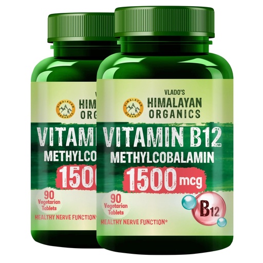 [BRSREBAPAQMGOFLJ] Vlado's Himalayan Organics Vitamin B12 Tablets 1500 mcg -Active form of Methylcobalamin Vitamin B12 Supplements for Men & Women - Pack of 2-180 Veg Tablets