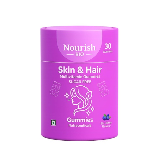 [BRSRYZY7BUCQIF32] Biotin Hair, Skin & Nail Gummies with DHT Blocker | Reduces Hair Fall, Supports Glowing Skin | Biotin, Zinc, Hyaluronic Acid, Folic Acid & Vitamins A C D E | 100% Sugar Free | Blueberry Flavour | 30 Gummies