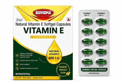 [BRSRYZQNAQIGGYL7] Natural Vitamin E 400 IU Softgel Capsules | Powerful Antioxidant Support | Supports Healthy Skin & Hair | Immune Health & Overall Wellness | 50 Capsules (5 Strips x 10 Capsules)