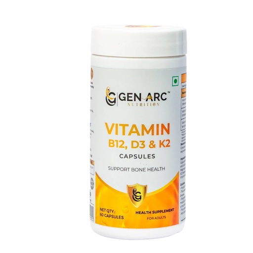 [BRSRYYIPPN5ROEL7] Vitamin B12 + Vitamin D3 + Vitamin K2 Capsules | Methylcobalamin, Cholecalciferol & MK-7 | Supports Energy, Immunity, Bone, Nerve & Heart Health | Vegetarian Capsules | 60 Capsules