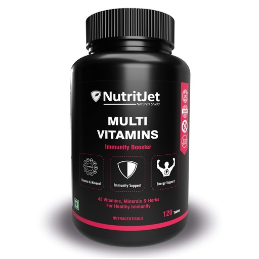[BRSWYAA6BEIAI3DG] NutritJet Multivitamin For Men & Women - 120 Veg Tablets With 43 Essential Vitamins, Minerals and Herbs For Overall Health, Enhances Energy & Immunity