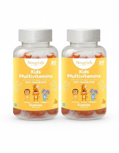 [BRSRGFT6OYPQGDL7] Nourish BIO Kids Multivitamin (Sugar-Free) Gummies with Calcium, Vitamin D3, A, B6, B12, C, E, Folic Acid, Biotin DHA & Zinc, for growth & development Supports Immunity, Energy, and Bone Health (2, 30 Gummies Per Pack)