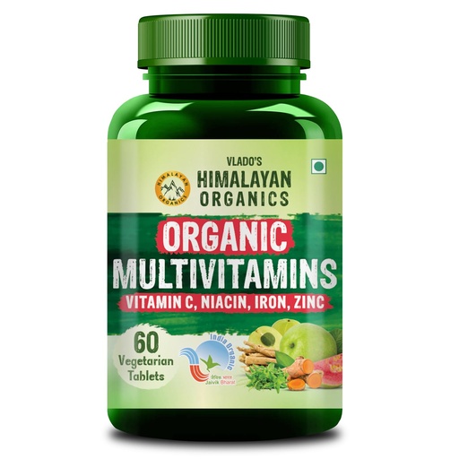 [BRSREHYQOEJWCCTJ] Vlado's Himalayan Organics - Organic Multivitamins with Iron ,Zinc ,Vitamin B3, C ,Organic Ashwagandha , Tribulus & Turmeric - 100% Organic , Non-Synthetic - for Immunity, Engergy stamina , Hair, Skin & Bones - 60 Veg Tablets