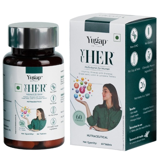 [BRSRAEIDA4PBODIZ] YuGap YuHer Multivitamin Tablets for Women With 26 Super Nutrients including Zinc,Magnesium,Vitamin A,B1,B2,B3,B6,B12,C,D,E Calcium for Energy, Immunity, Skin And Hair Care,Strong Bones and Overall Health (60 tablets)