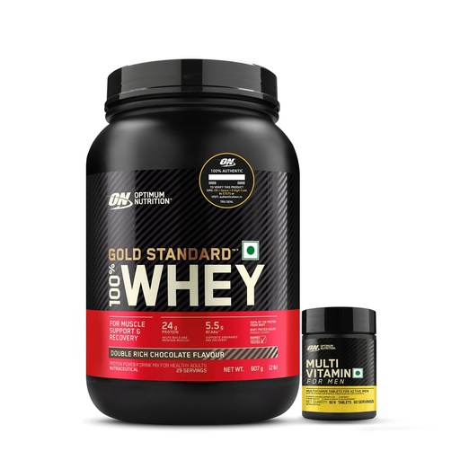 [BRSRAAQCDF4AMH3X] OPTIMUM NUTRITION (On) Multivitamin For Men60 Tablets,26 Vitamins & Minerals And Gold Standard 100% Whey 2 Lbs -(Double Rich Chocolate),2 Count,55 Servings