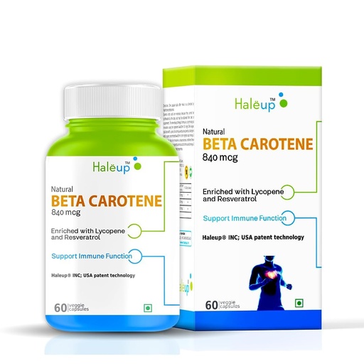 [BRSRAH33A4NBGYLH] Haleup Beta-Carotene 840 mcg || Natural Vitamin A (60 capsules) || Immune Support, Vision Support || Researched in USA (Pack of 1, 60, count)