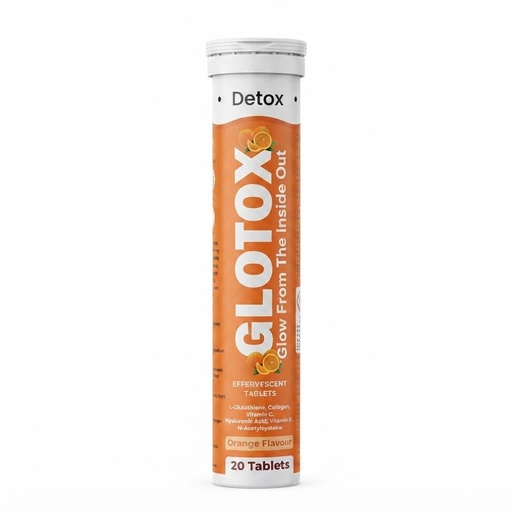 [BRSRYEIHB4FBU3Q4] GLOTOX L Glutathione 500 mg Effervescent Tablets | Collagen 500 mg | Vitamin C | Hyaluronic Acid | Vitamin E | NAC | Orange Flavour | Dietary Supplement | 20 Tablets Pack of 1