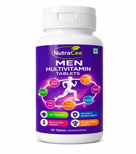 [BRSRYZLYDMDQGD3X] Men Multivitamin Tablets | Pre & Probiotic, Biotin, Vitamin C, Vitamin B12, Calcium, Iron & Folic Acid | Supports Energy, Immunity, Bone Health & Overall Wellness | Daily Nutraceutical Supplement for Adult Men (30 Tablet)